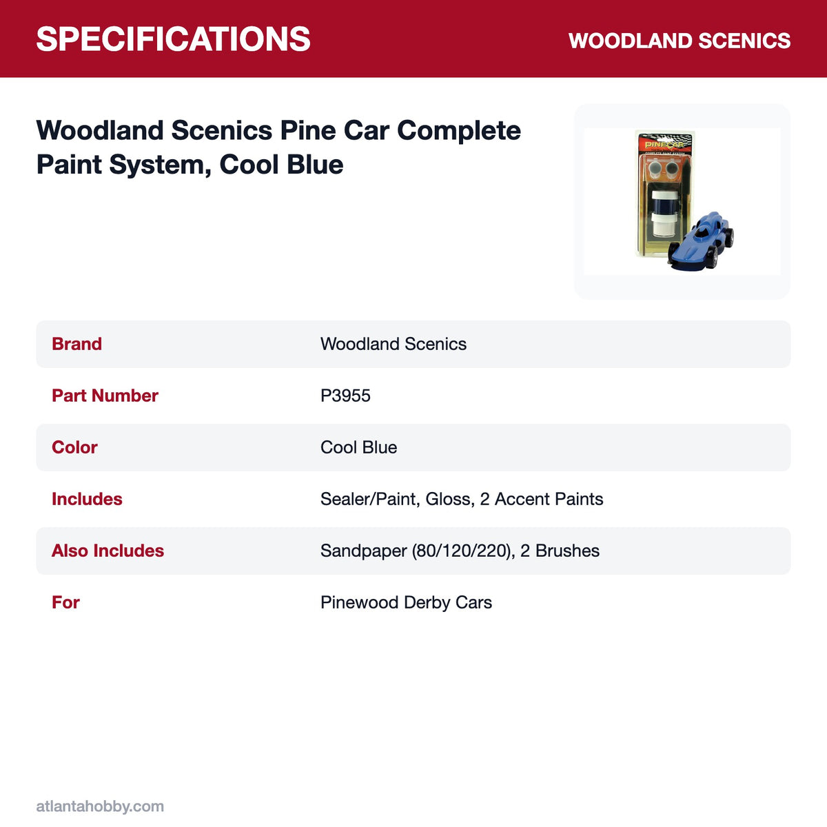 Woodland Scenics Pine Car Complete Paint System, Cool Blue specifications