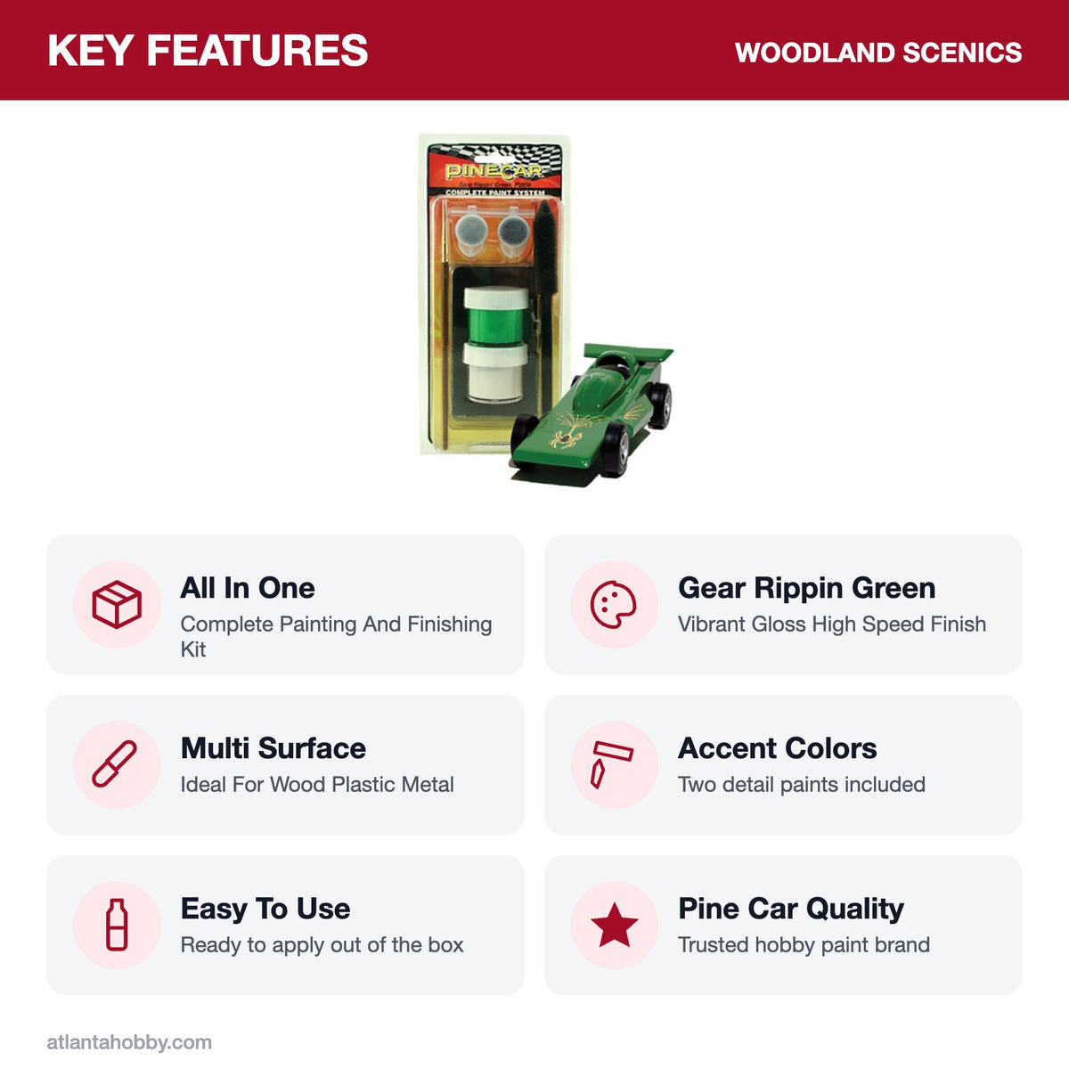 Woodland Scenics Pine Car Complete Paint System, Gear Rippin' Green key features