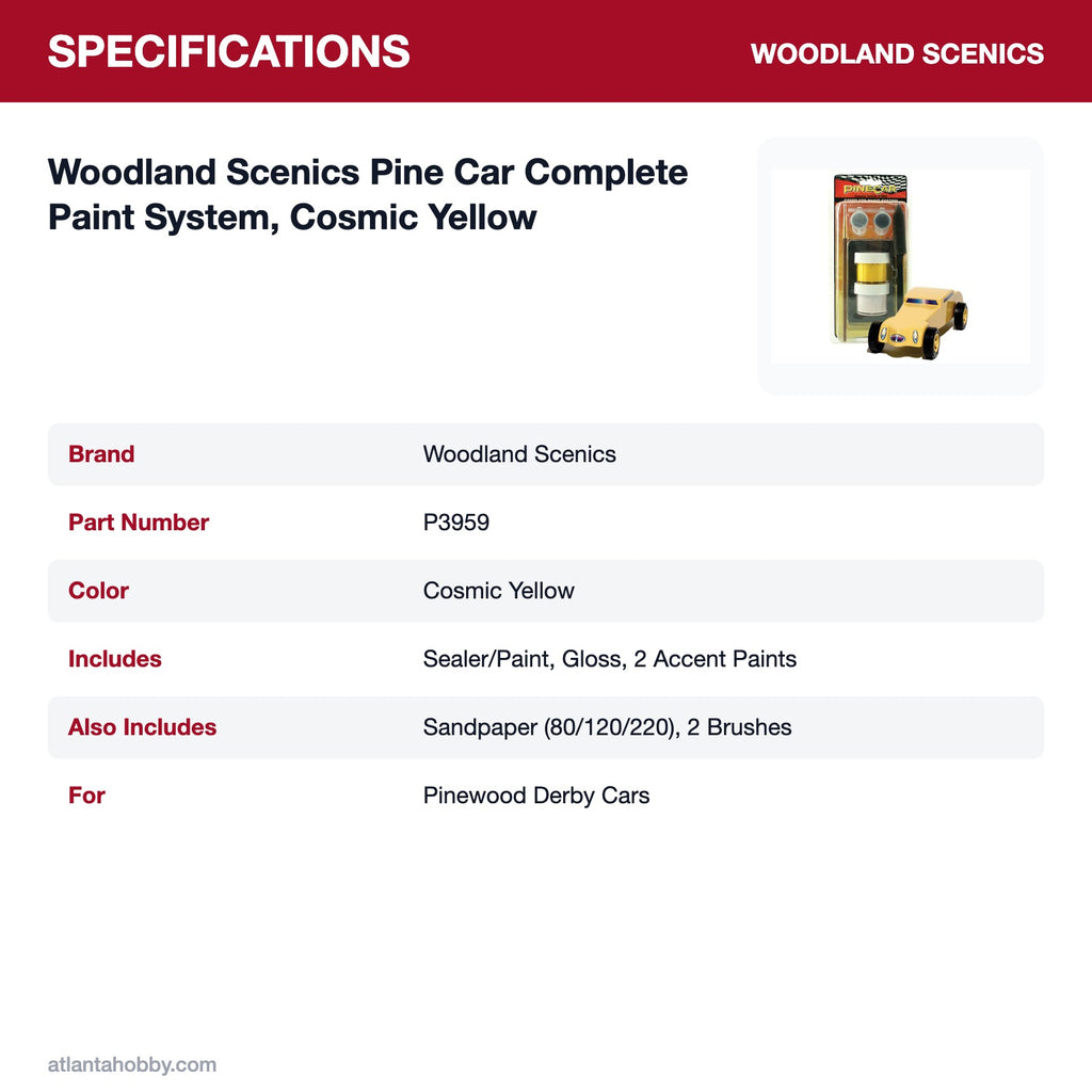 Woodland Scenics Pine Car Complete Paint System, Cosmic Yellow specifications
