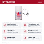 Tamiya PS-1 White Polycarbonate Spray Paint, 100ml key features