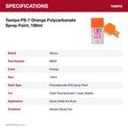 Tamiya PS-7 Orange Polycarbonate Spray Paint, 100ml specifications