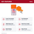Tamiya PS-62 Pure Orange Polycarbonate Spray Paint, 100ml key features