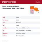 Tamiya PS-62 Pure Orange Polycarbonate Spray Paint, 100ml specifications