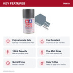 Tamiya PS-63 Bright Gun Metal Polycarbonate Spray Paint, 100ml key features
