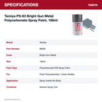 Tamiya PS-63 Bright Gun Metal Polycarbonate Spray Paint, 100ml specifications
