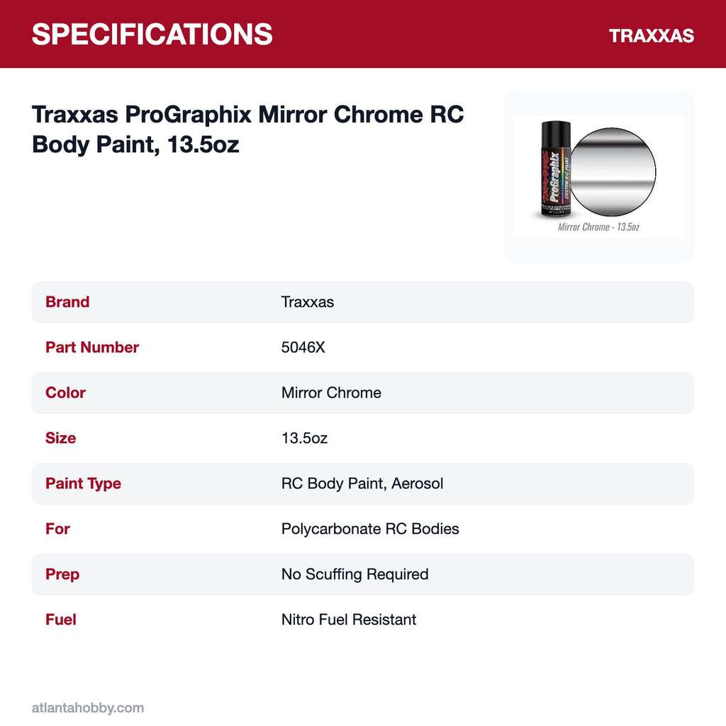 Traxxas ProGraphix Mirror Chrome RC Body Paint, 13.5oz specifications