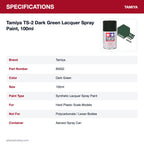 Tamiya TS-2 Dark Green Lacquer Spray Paint, 100ml specifications