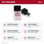 Tamiya TS-29 Semi Gloss Black Lacquer Spray Paint, 100ml key features