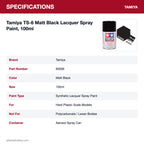 Tamiya TS-6 Matt Black Lacquer Spray Paint, 100ml specifications