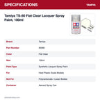Tamiya TS-80 Flat Clear Lacquer Spray Paint, 100ml specifications