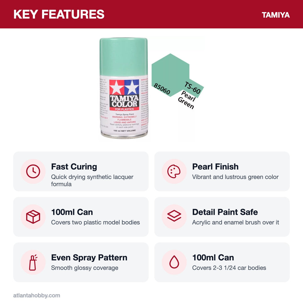 Tamiya TS-60 Pearl Green Lacquer Spray Paint, 100ml key features