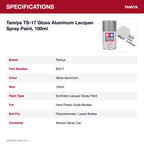 Tamiya TS-17 Gloss Aluminum Lacquer Spray Paint, 100ml specifications