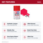 Tamiya TS-18 Metallic Red Lacquer Spray Paint, 100ml key features