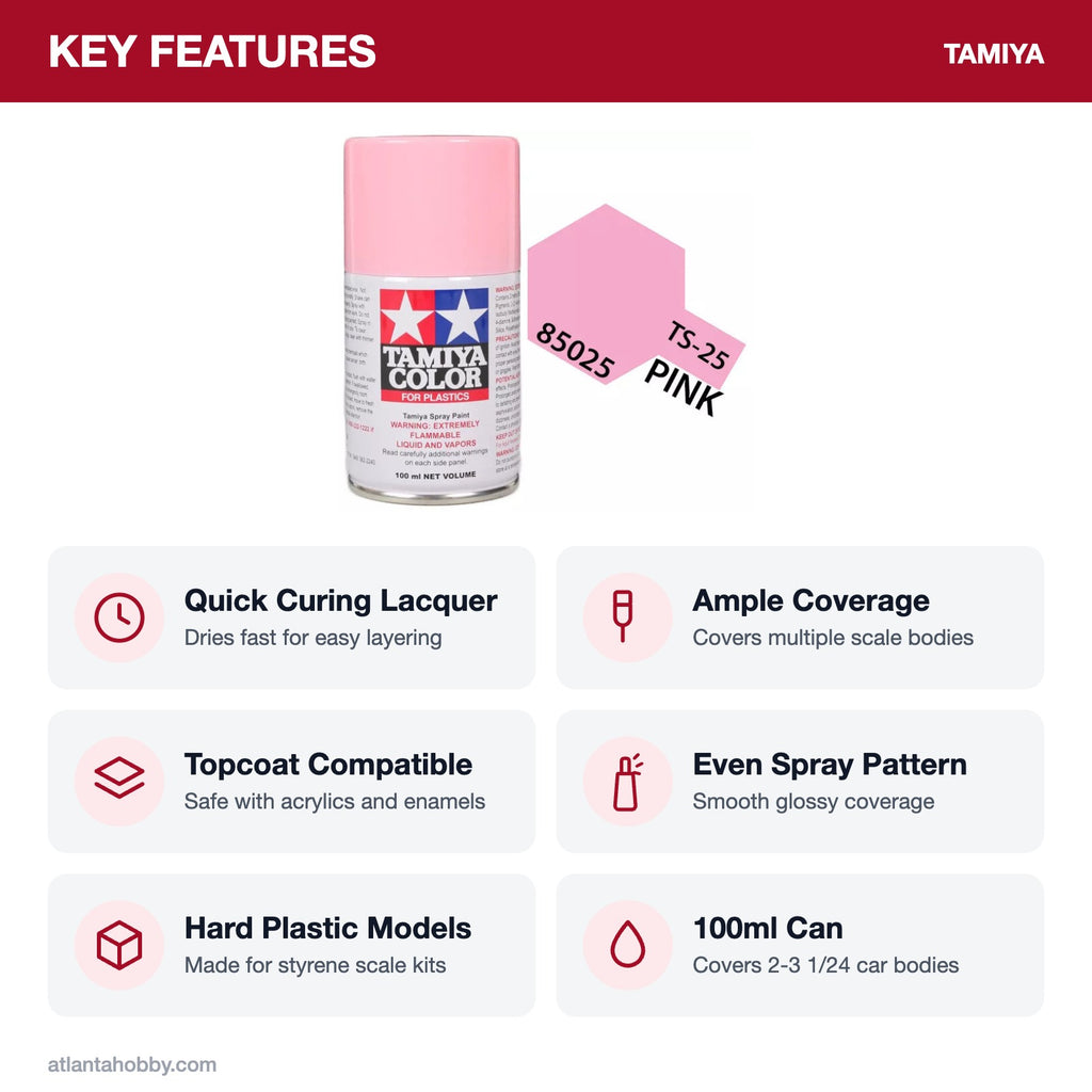 Tamiya TS-25 Pink Lacquer Spray Paint, 100ml key features