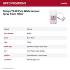Tamiya TS-26 Pure White Lacquer Spray Paint, 100ml specifications