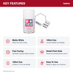Tamiya TS-27 Matte White Lacquer Spray Paint, 100ml key features