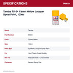 Tamiya TS-34 Camel Yellow Lacquer Spray Paint, 100ml specifications