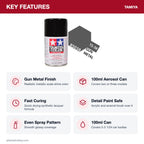 Tamiya TS-38 Gun Metal Lacquer Spray Paint, 100ml key features