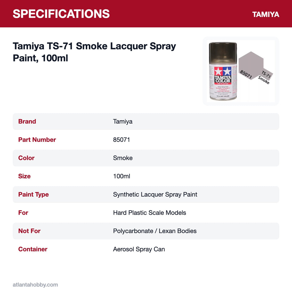 Tamiya TS-71 Smoke Lacquer Spray Paint, 100ml specifications
