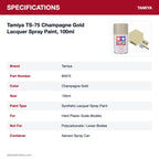 Tamiya TS-75 Champagne Gold Lacquer Spray Paint, 100ml specifications