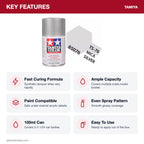 Tamiya TS-76 Mica Silver Lacquer Spray Paint, 100ml key features