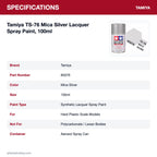 Tamiya TS-76 Mica Silver Lacquer Spray Paint, 100ml specifications