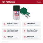 Tamiya TS-9 Racing Green Lacquer Spray Paint, 100ml key features