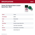 Tamiya TS-9 Racing Green Lacquer Spray Paint, 100ml specifications