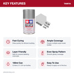 Tamiya TS-30 Silver Leaf Lacquer Spray Paint, 100ml key features