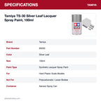 Tamiya TS-30 Silver Leaf Lacquer Spray Paint, 100ml specifications