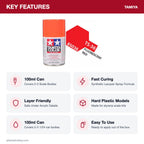 Tamiya TS-36 Fluorescent Red Lacquer Spray Paint, 100ml key features