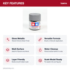Tamiya Acrylic Mini X-11 Chrome Silver Paint, 10ml key features