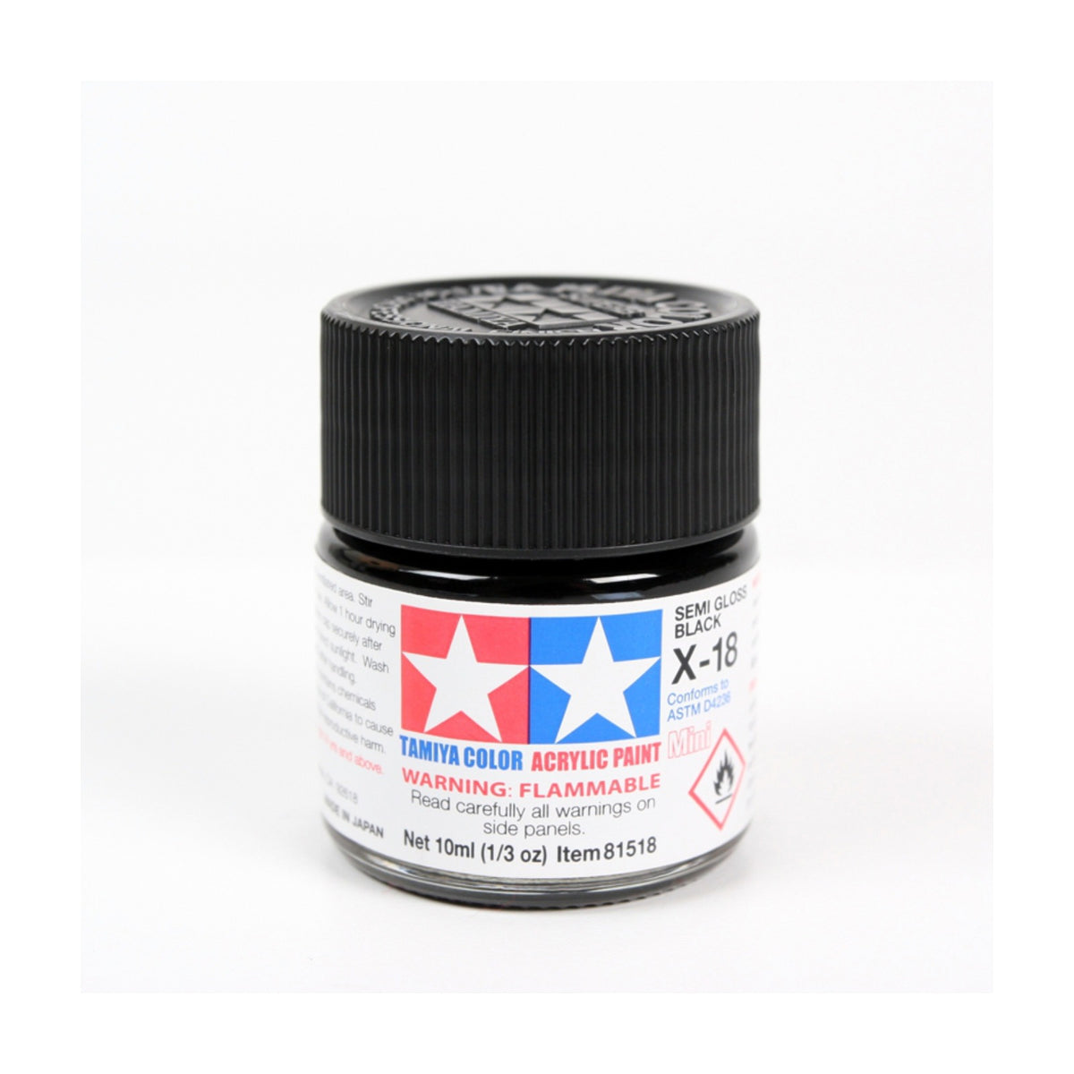 Tamiya Acrylic Mini X-18 Semi Gloss Black Paint, 10ml product photo