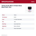 Tamiya Acrylic Mini X-18 Semi Gloss Black Paint, 10ml specifications