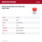 Tamiya Acrylic Mini X-27 Clear Red Paint, 10ml specifications