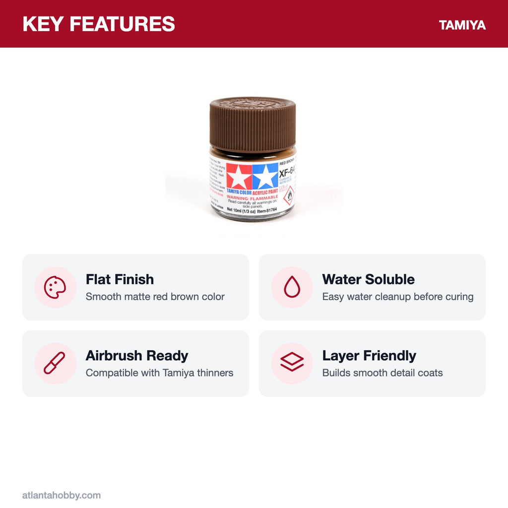 Tamiya Acrylic Mini XF-64 Red Brown Paint, 10ml key features