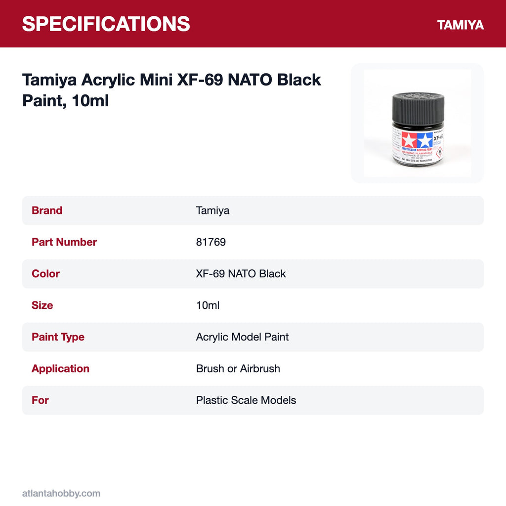 Tamiya Acrylic Mini XF-69 NATO Black Paint, 10ml specifications