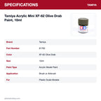 Tamiya Acrylic Mini XF-62 Olive Drab Paint, 10ml specifications