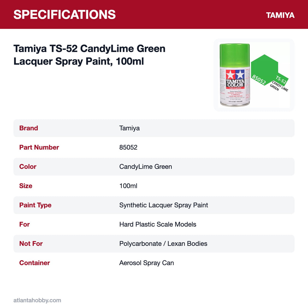 Tamiya TS-52 CandyLime Green Lacquer Spray Paint, 100ml specifications