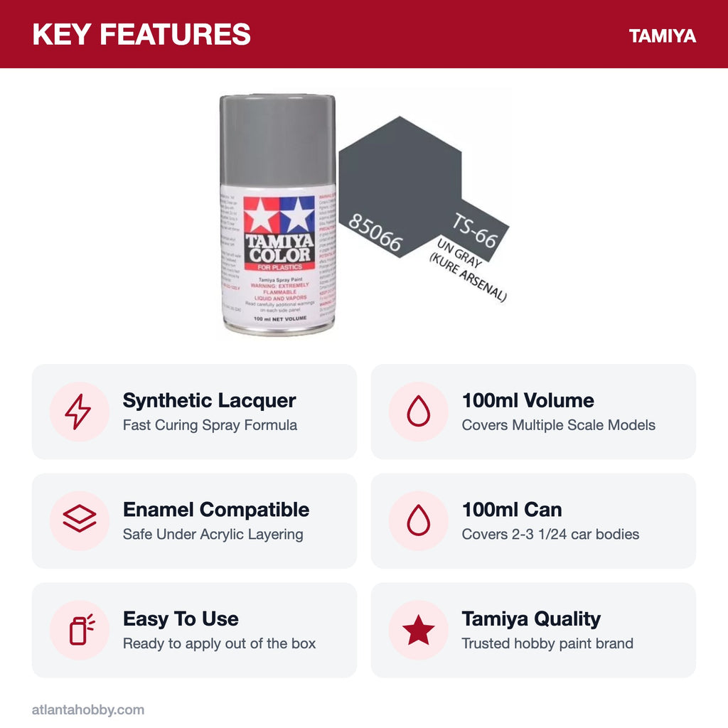 Tamiya TS-66 IJN Gray Kure Lacquer Spray Paint, 100ml key features