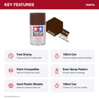 Tamiya TS-69 LD Brown Lacquer Spray Paint, 100ml key features