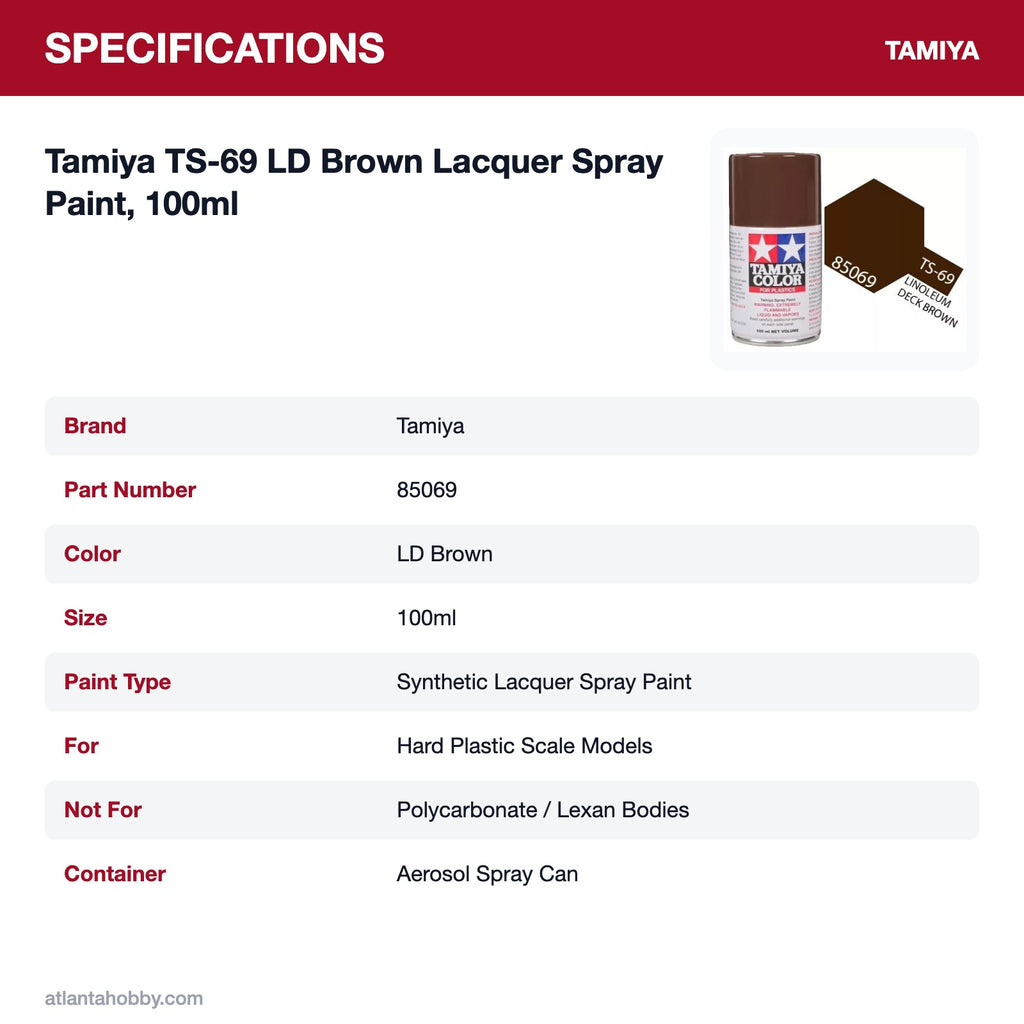 Tamiya TS-69 LD Brown Lacquer Spray Paint, 100ml specifications