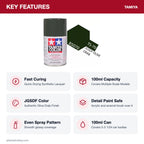 Tamiya TS-70 Olive Drab Lacquer Spray Paint, 100ml key features