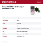 Tamiya TS-70 Olive Drab Lacquer Spray Paint, 100ml specifications