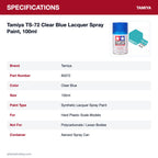 Tamiya TS-72 Clear Blue Lacquer Spray Paint, 100ml specifications
