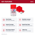 Tamiya TS-86 Brilliant Red Lacquer Spray Paint, 100ml key features