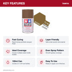 Tamiya TS-90 Brown (JGSDF) Lacquer Spray Paint, 100ml key features