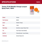 Tamiya TS-92 Metallic Orange Lacquer Spray Paint, 100ml specifications