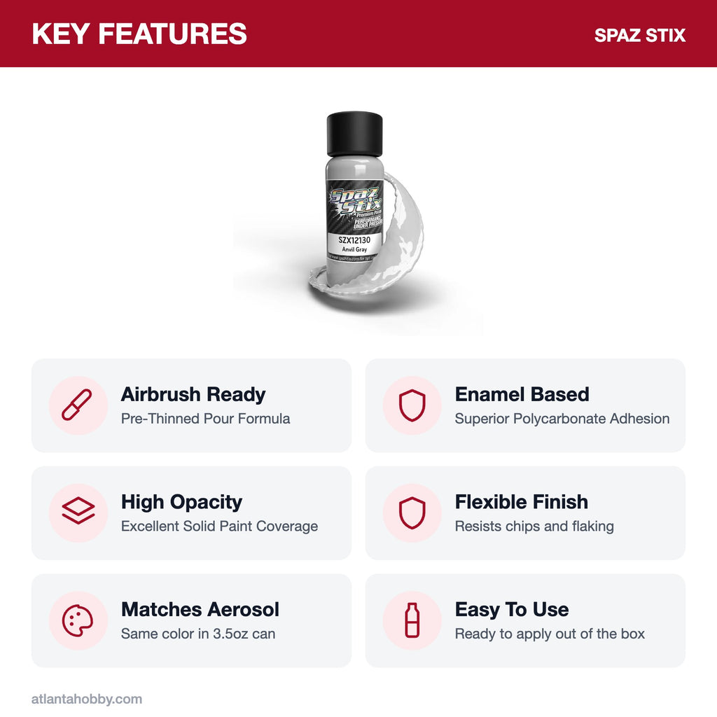 Spaz Stix Anvil Gray Airbrush Ready Paint, 2oz key features