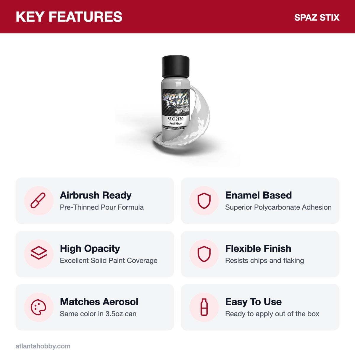 Spaz Stix Anvil Gray Airbrush Ready Paint, 2oz key features